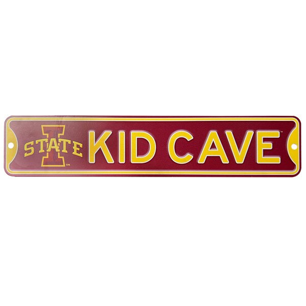 I-State Kid Cave Cardinal and Gold Metal Sign (3.25x16)